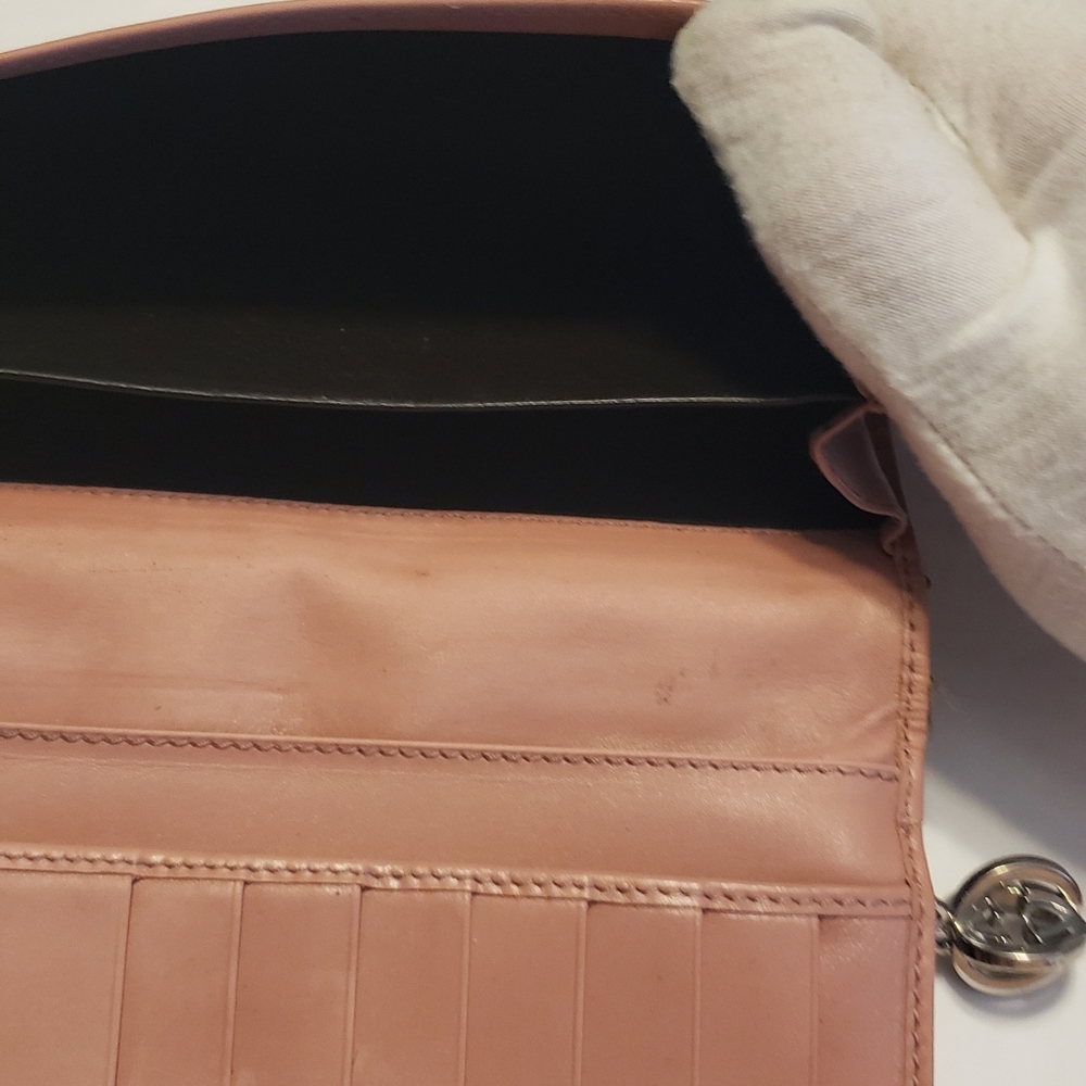 Vintage GUCCI Monogram Leather Wallet PINK INSIDE Silver 3D Zipper PULL - Picture 9 of 12